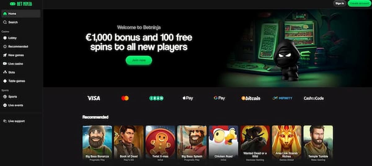 Betninja ist vor allem für extrem schnelle Krypto-Auszahlungen bekannt, die oft innerhalb von 60 Minuten erfolgen. Die Spielauswahl ist solide mit starkem Live-Casino, aufgrund gemischter Nutzererfahrungen aber eher für kleine bis mittlere Einsätze geeignet.