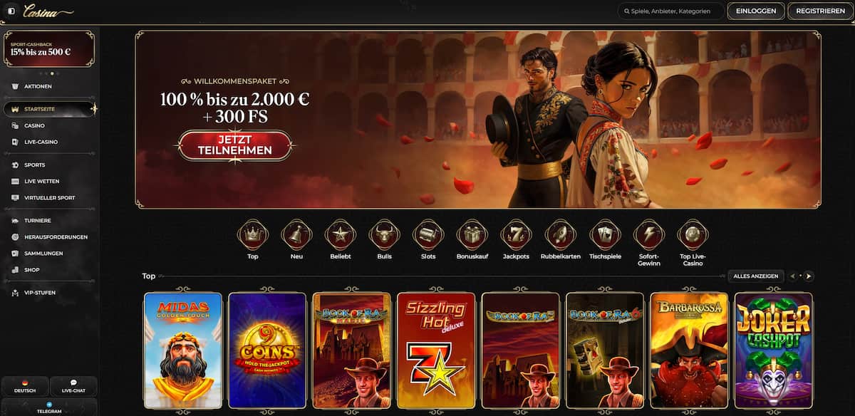 Casina bietet als vielseitiges Krypto Casino Österreich über 10.000 Spiele, Missionen und Bonusaktionen. Die Plattform ist übersichtlich, einsteigerfreundlich und krypto-freundlich, auch wenn die Auszahlungslimits zu Beginn begrenzt sind.