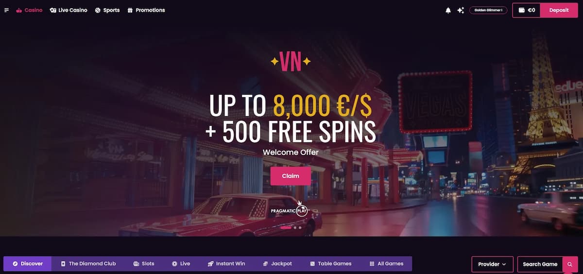 VegasNow ist ein etabliertes Krypto Casino Österreich für Vielspieler und High Roller mit sehr großer Spielauswahl, starkem Willkommensbonus und schneller, moderner Oberfläche. Krypto-Einzahlungen erfolgen sofort, Auszahlungen meist innerhalb von 24–48 Stunden, allerdings sind die Bonusbedingungen teils anspruchsvoll.